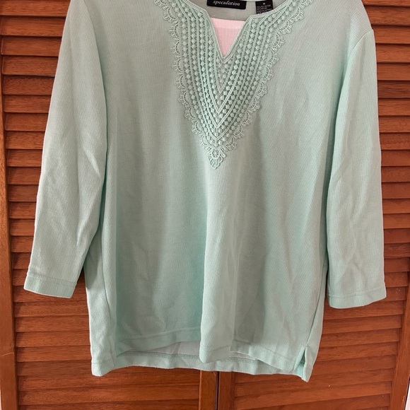 Speculation Women’s Turquoise Laced 3/4 Quarter Sleeve Blouse Sz M - Picture 3 of 6